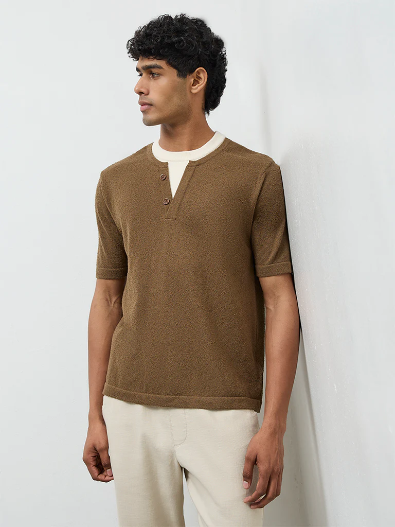ETA Dark Brown Textured Relaxed-Fit T-Shirt - Image 3