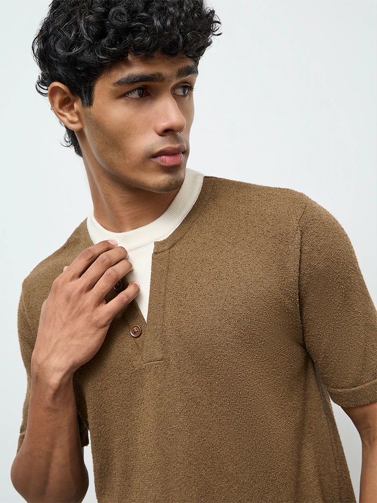 ETA Dark Brown Textured Relaxed-Fit T-Shirt - Image 4