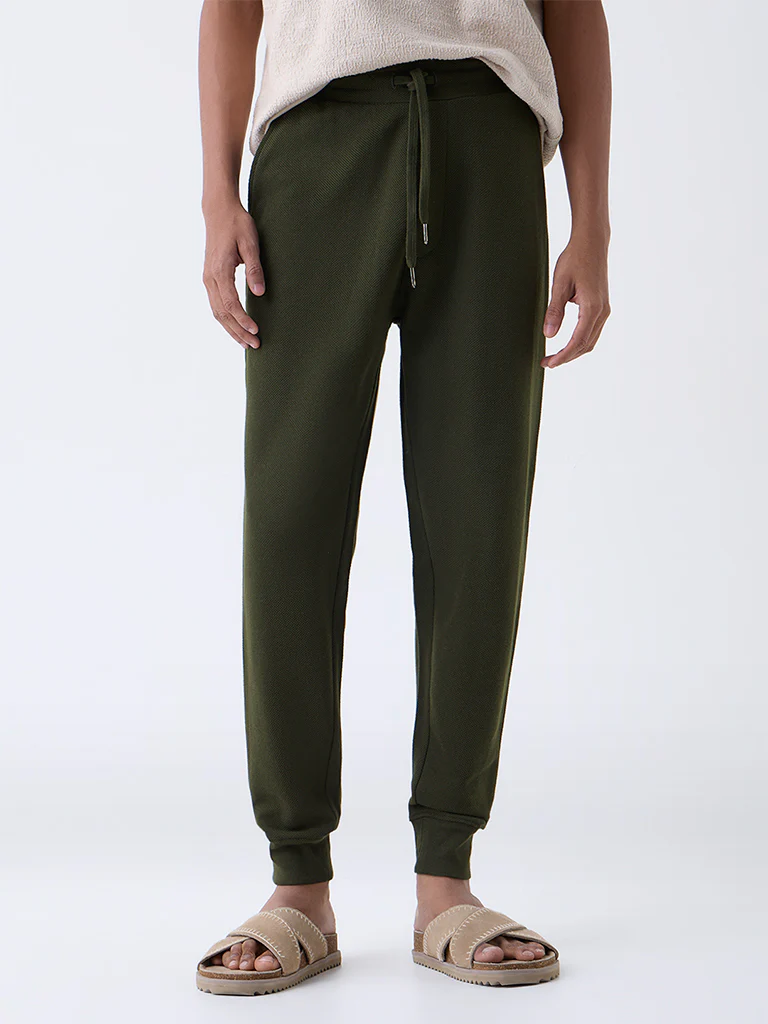 ETA Dark Olive Relaxed-Fit Mid-Rise Cotton-Blend Joggers - Image 3