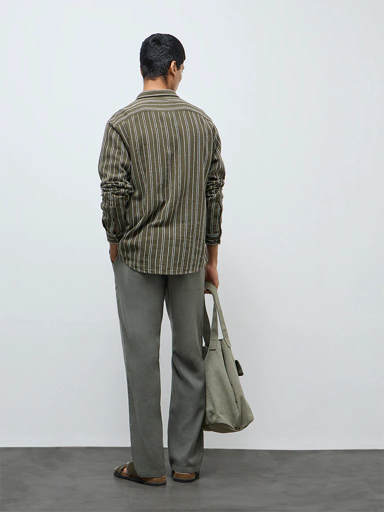 ETA Dark Sage Solid Relaxed-Fit Mid-Rise Cotton-Blend Chinos - Image 5