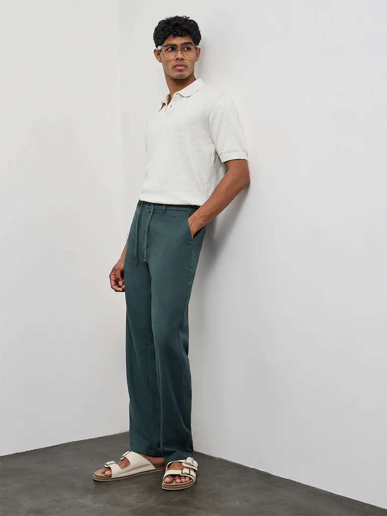 ETA Dark Teal Relaxed-Fit Mid-Rise Cotton-Blend Chinos