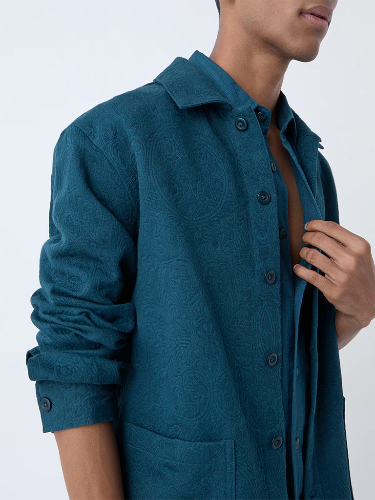 ETA Dark Teal Textured Cotton Jacket - Image 3