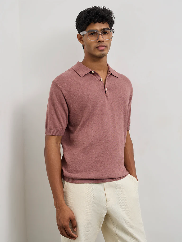 ETA Dusty Pink Relaxed-Fit Cotton-Blend Polo T-Shirt - Image 3