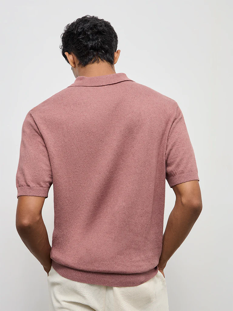 ETA Dusty Pink Relaxed-Fit Cotton-Blend Polo T-Shirt - Image 5