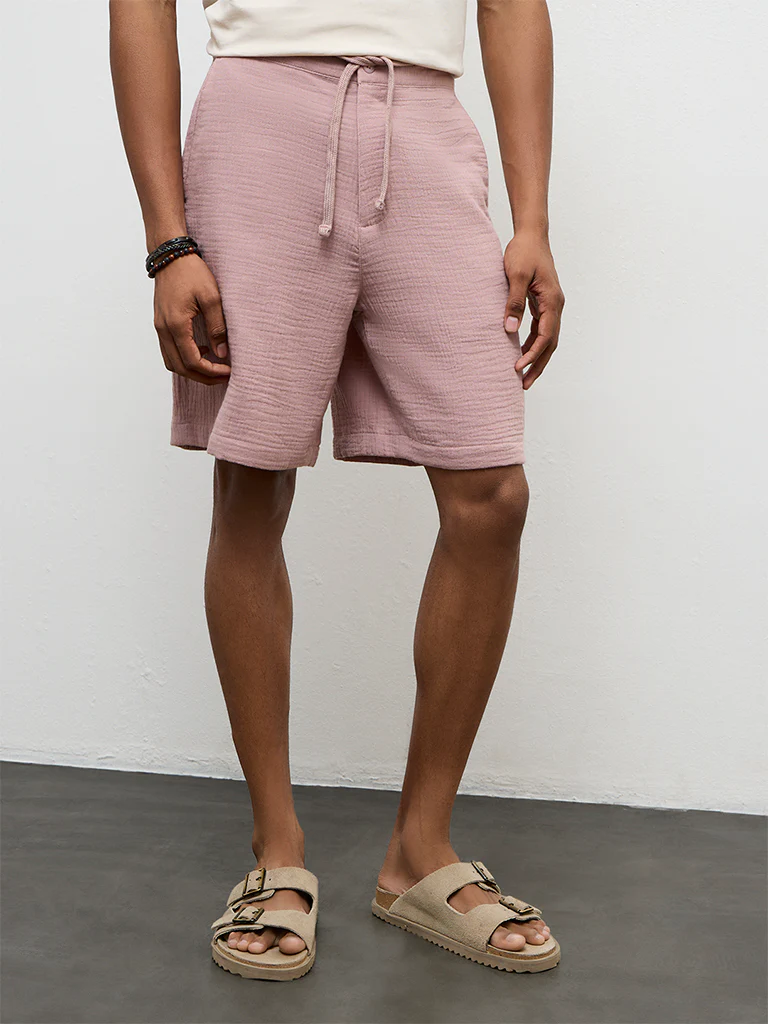 ETA Dusty Pink Relaxed-Fit Mid-Rise Cotton Shorts - Image 2