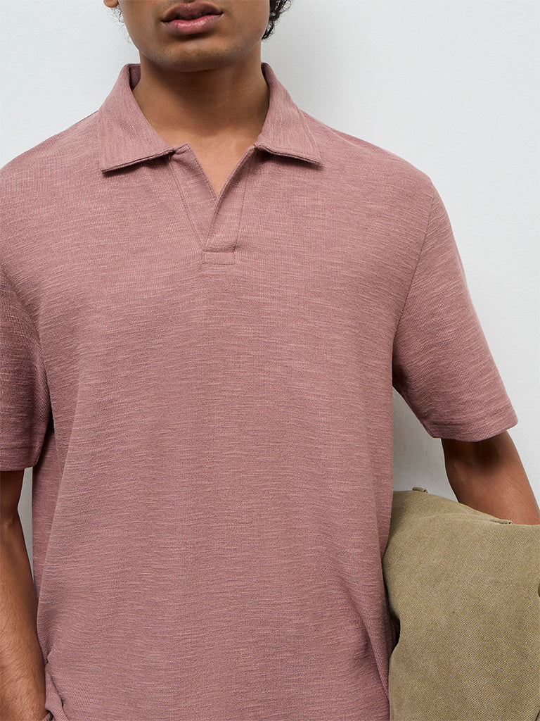 ETA Dusty Pink Solid Relaxed-Fit Cotton-Blend T-Shirt - Image 4
