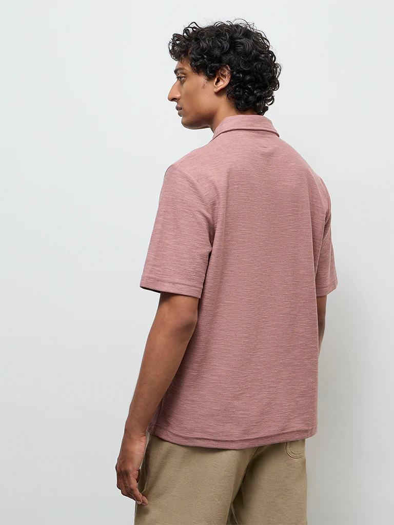 ETA Dusty Pink Solid Relaxed-Fit Cotton-Blend T-Shirt - Image 5