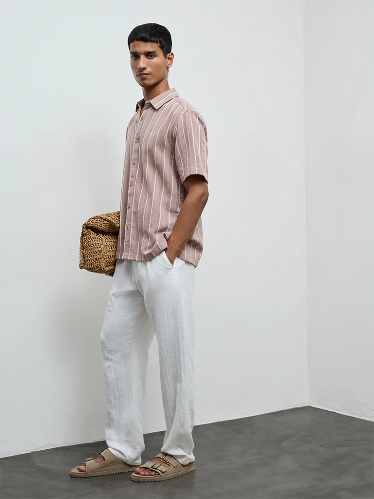 ETA Dusty Pink Striped Relaxed-Fit Cotton Shirt - Image 3