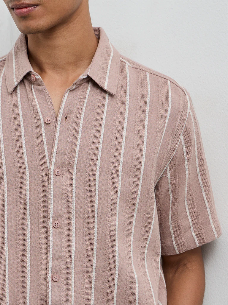 ETA Dusty Pink Striped Relaxed-Fit Cotton Shirt - Image 4