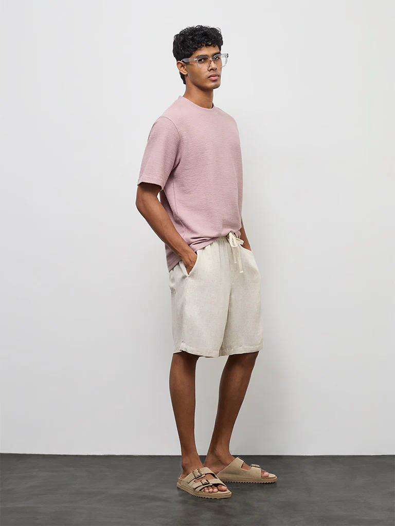 ETA Dusty Pink Textured Relaxed-Fit Cotton-Blend T-Shirt - Image 2