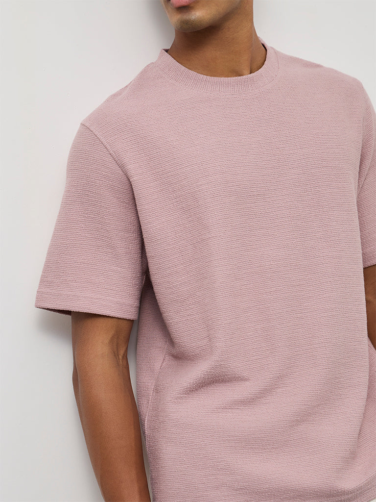 ETA Dusty Pink Textured Relaxed-Fit Cotton-Blend T-Shirt - Image 3