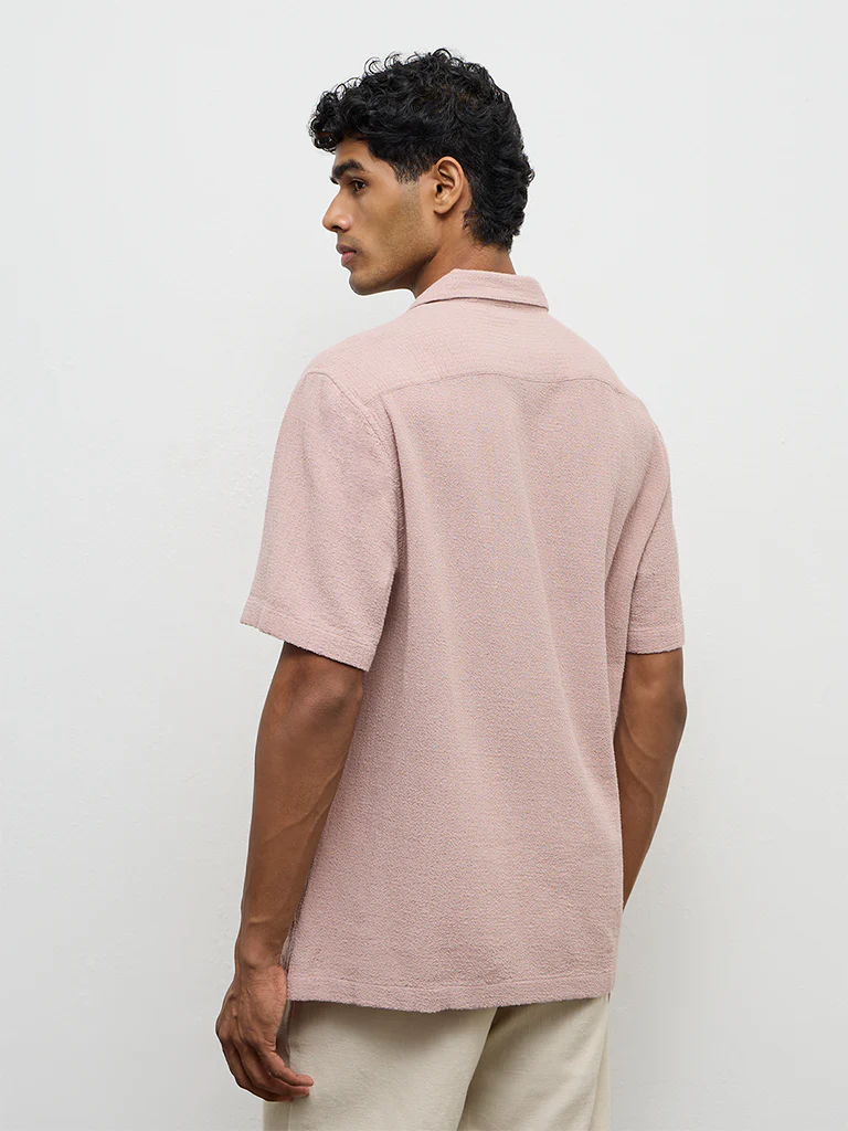ETA Dusty Pink Textured Relaxed-Fit Cotton Polo T-Shirt - Image 5