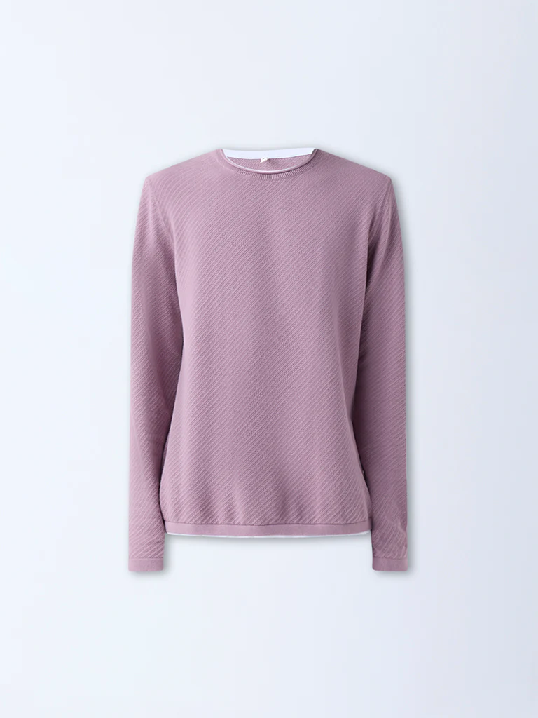 ETA Dusty Pink Textured Relaxed-Fit Cotton Sweater - Image 6