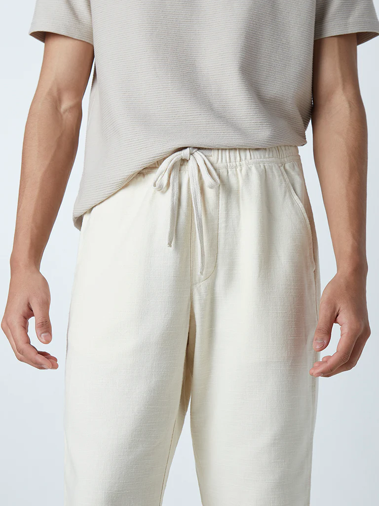 ETA Ecru Cotton Slim-Fit Mid-Rise Chinos - Image 2