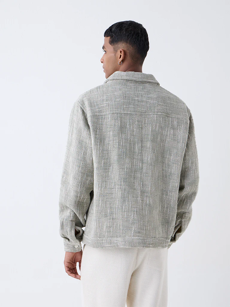 ETA Grey Woven-Textured Relaxed Fit Cotton Jacket - Image 4