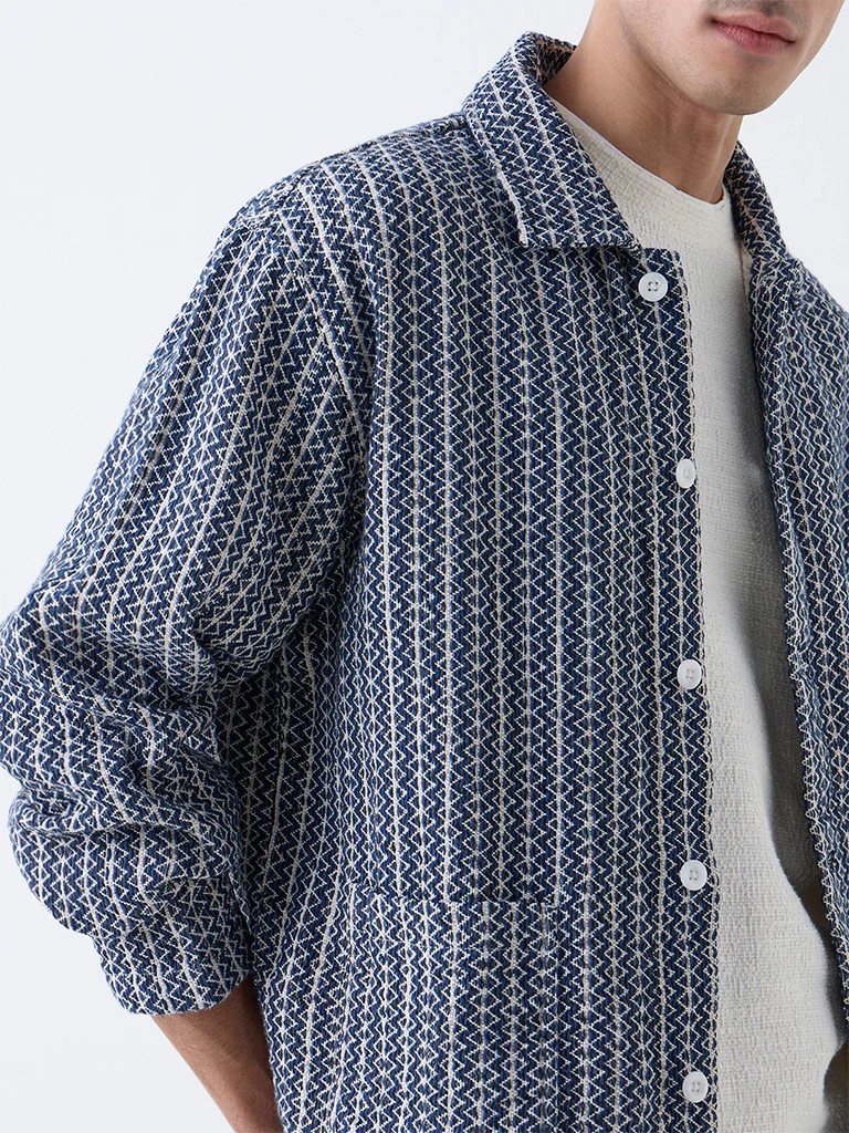 ETA Indigo Embroidered Relaxed-Fit Cotton Jacket - Image 3