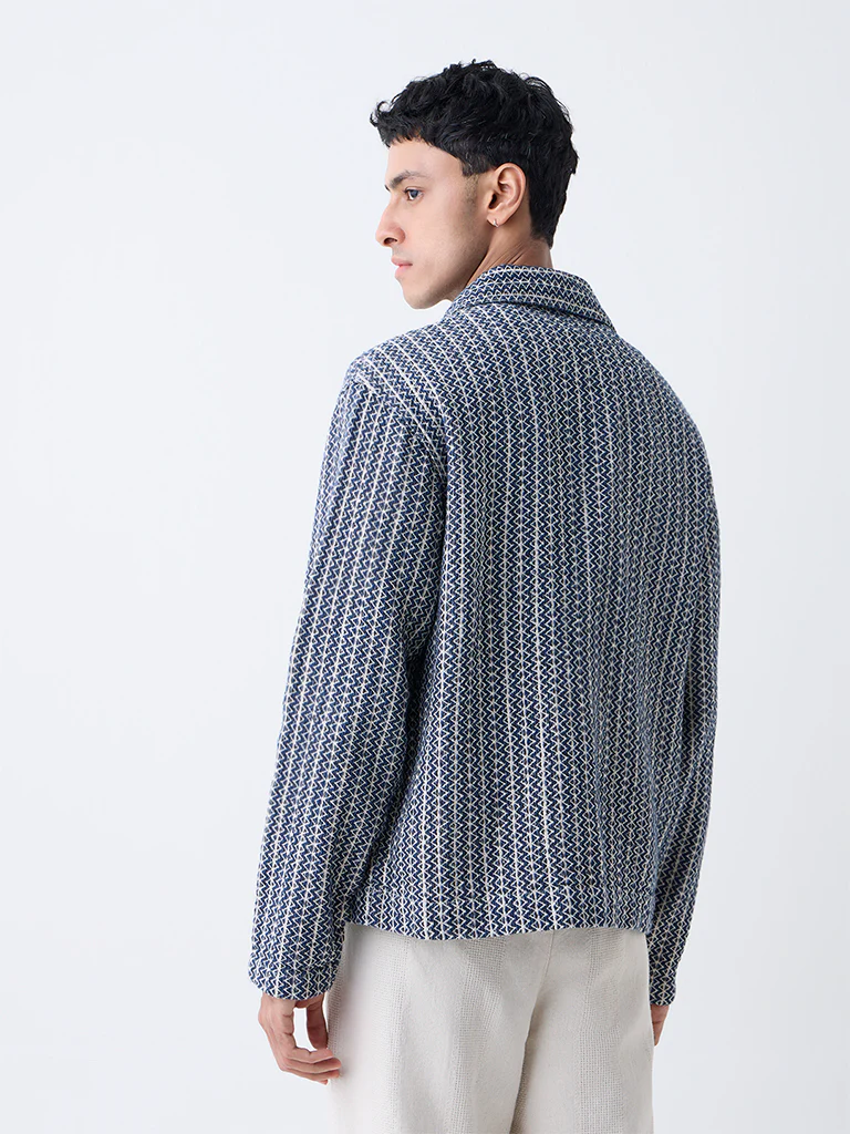ETA Indigo Embroidered Relaxed-Fit Cotton Jacket - Image 4