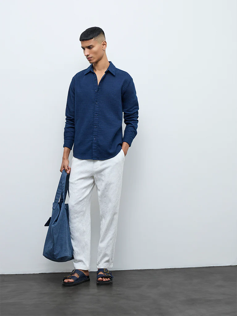 ETA Indigo Solid Relaxed-Fit Cotton Shirt - Image 2