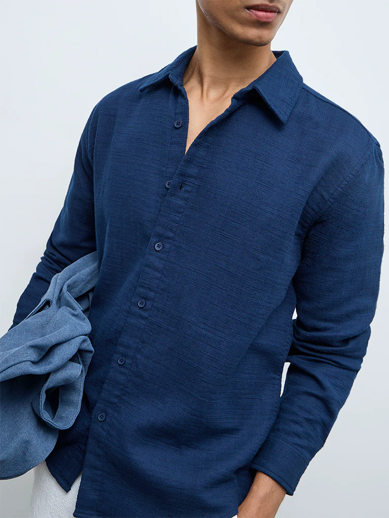 ETA Indigo Solid Relaxed-Fit Cotton Shirt - Image 3