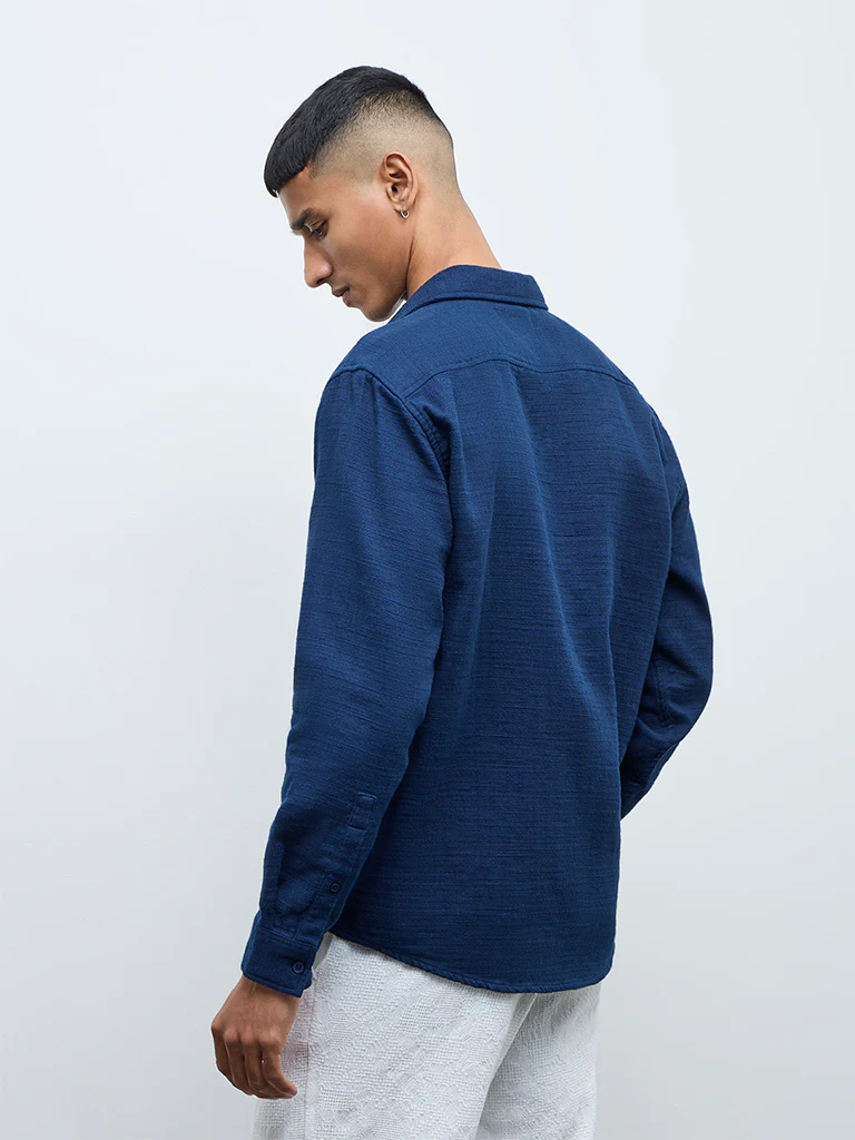 ETA Indigo Solid Relaxed-Fit Cotton Shirt - Image 4