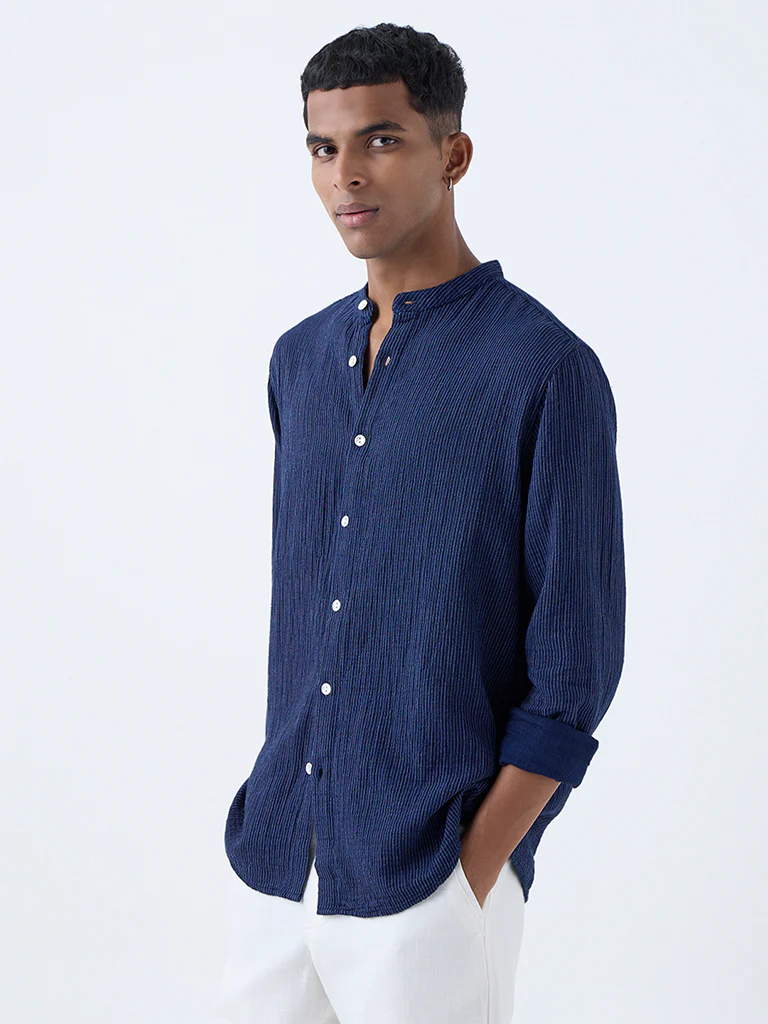 ETA Indigo Stripe Detailed Relaxed-Fit Cotton Shirt - Image 3