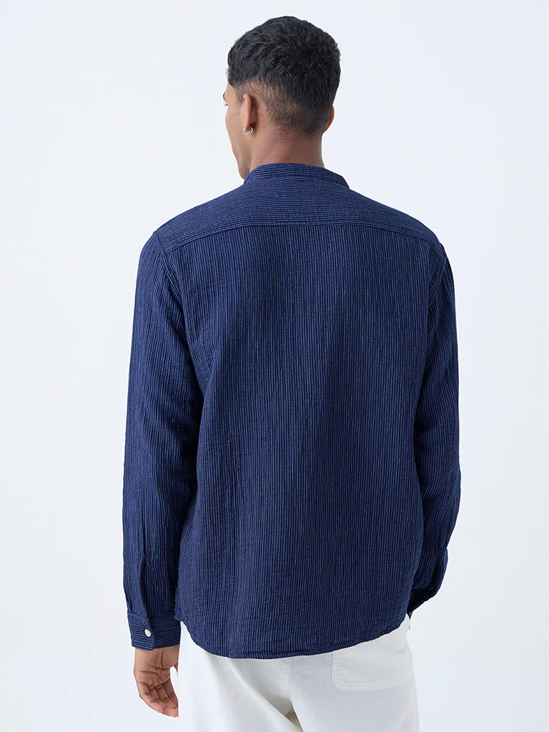 ETA Indigo Stripe Detailed Relaxed-Fit Cotton Shirt - Image 5