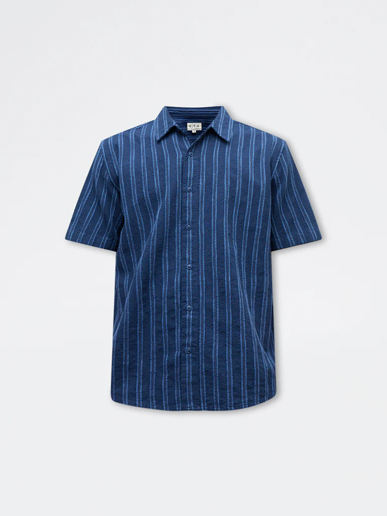 ETA Indigo Striped Printed Relaxed-Fit Cotton-Blend Shirt - Image 5