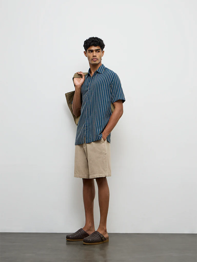 ETA Indigo Striped Relaxed-Fit Cotton Shirt - Image 2