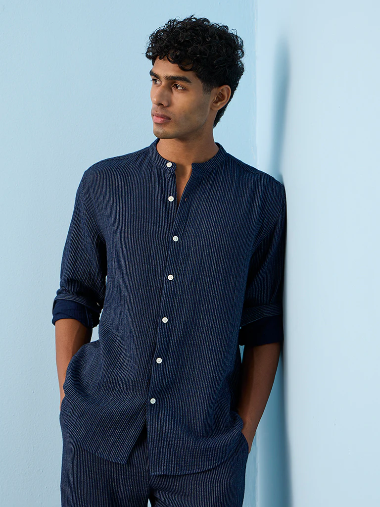 ETA Indigo Striped Relaxed-Fit Cotton Shirt - Image 2
