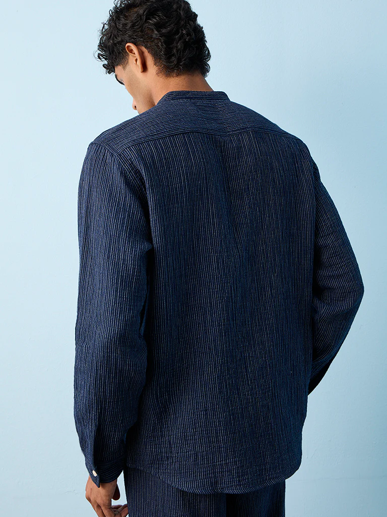 ETA Indigo Striped Relaxed-Fit Cotton Shirt - Image 4