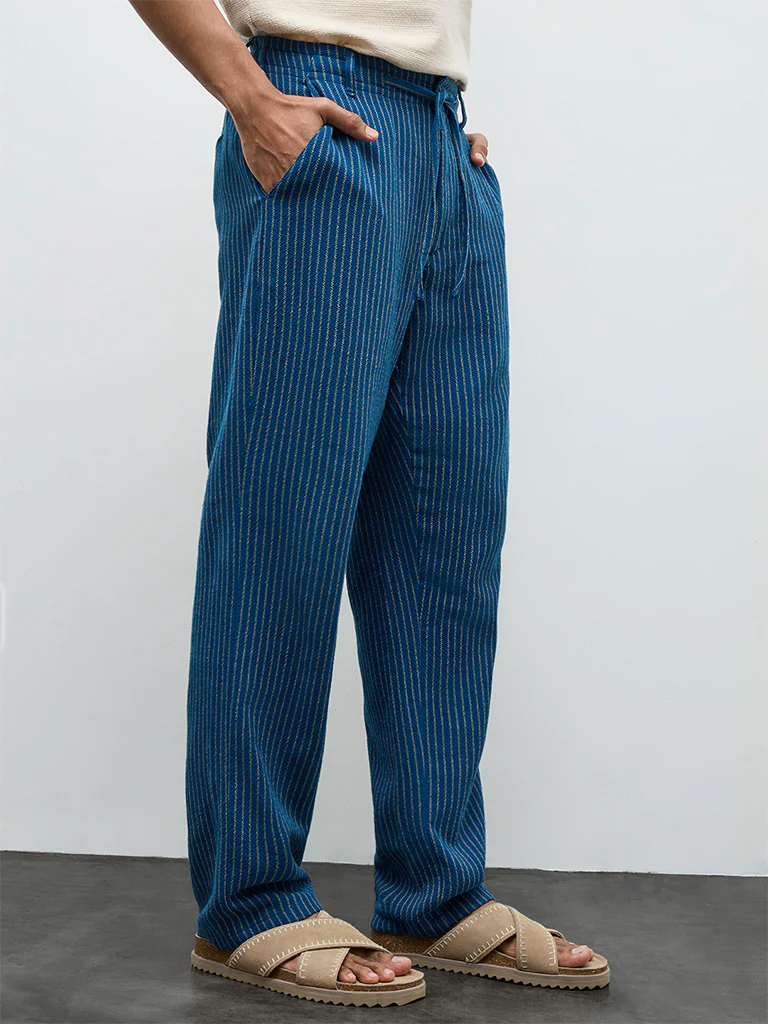 ETA Indigo Striped Relaxed-Fit Mid-Rise Cotton Chinos - Image 2