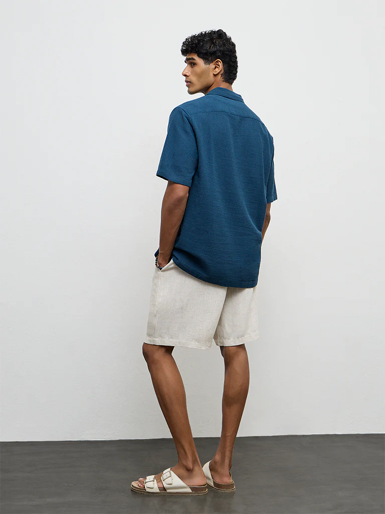 ETA Indigo Textured Relaxed-Fit Cotton Polo T-Shirt - Image 5