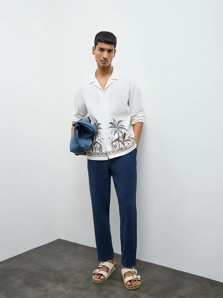 ETA Indigo Textured Relaxed-Fit Mid-Rise Cotton Chinos