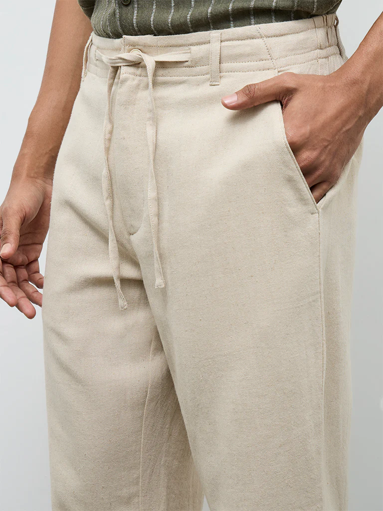 ETA Light Beige Relaxed-Fit Mid-Rise Cotton-Blend Chinos - Image 3