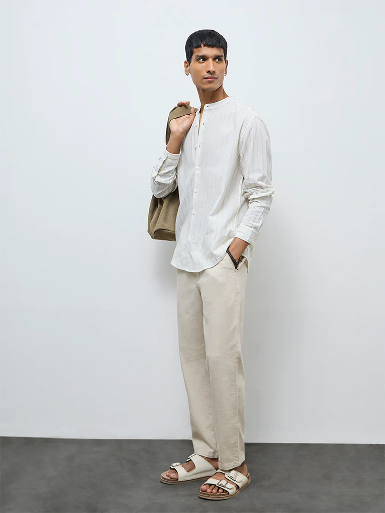ETA Light Beige Solid Relaxed-Fit Mid-Rise Cotton Chinos