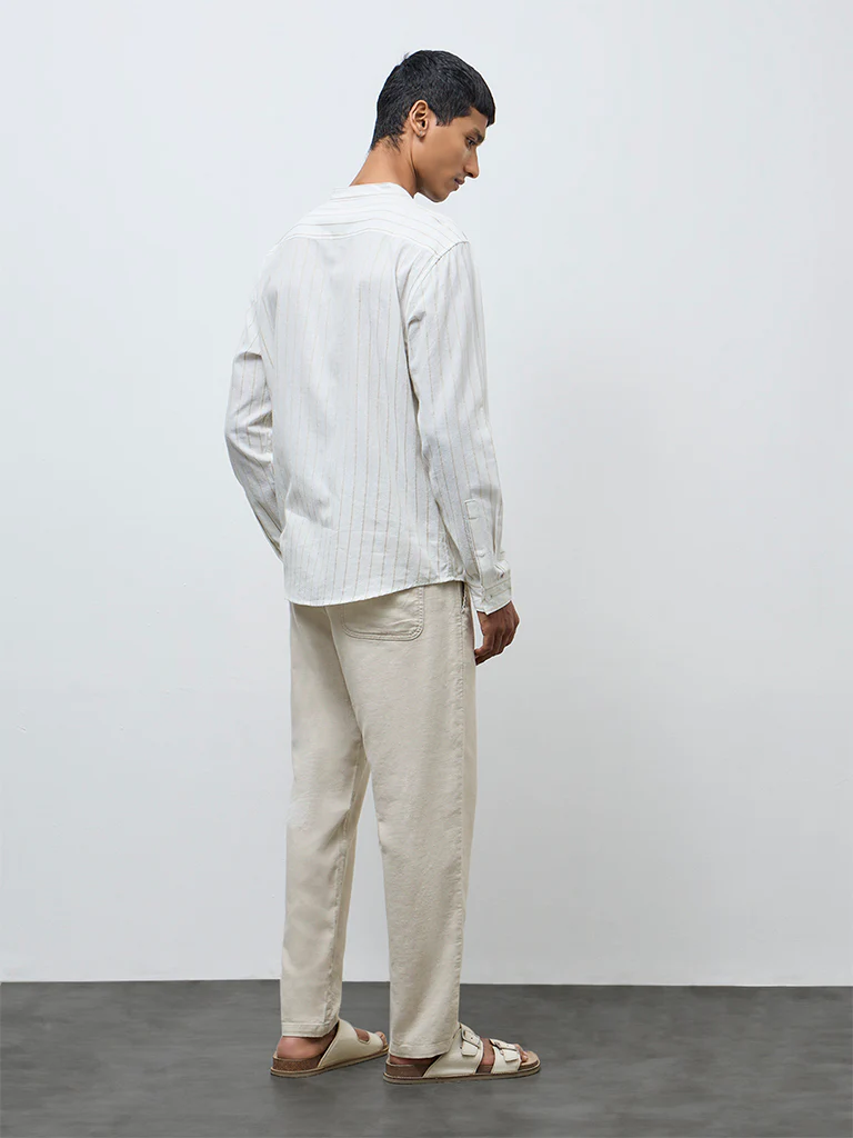 ETA Light Beige Solid Relaxed-Fit Mid-Rise Cotton Chinos - Image 5