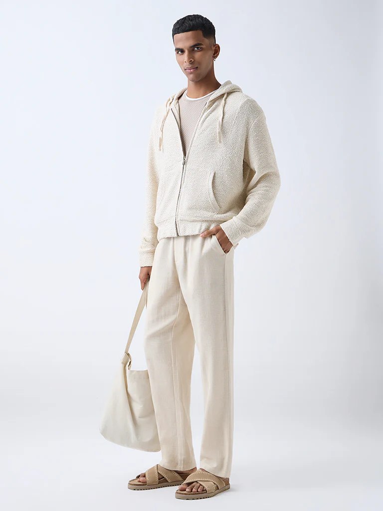 ETA Light Beige Textured Relaxed-Fit Hoodie - Image 3