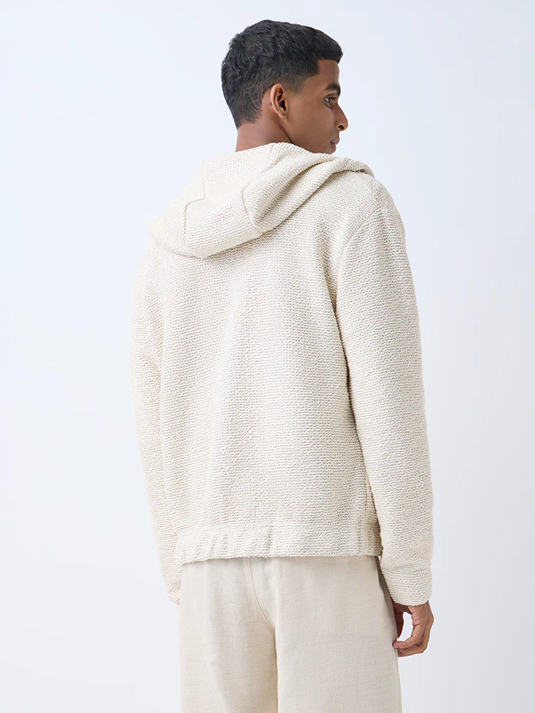 ETA Light Beige Textured Relaxed-Fit Hoodie - Image 5