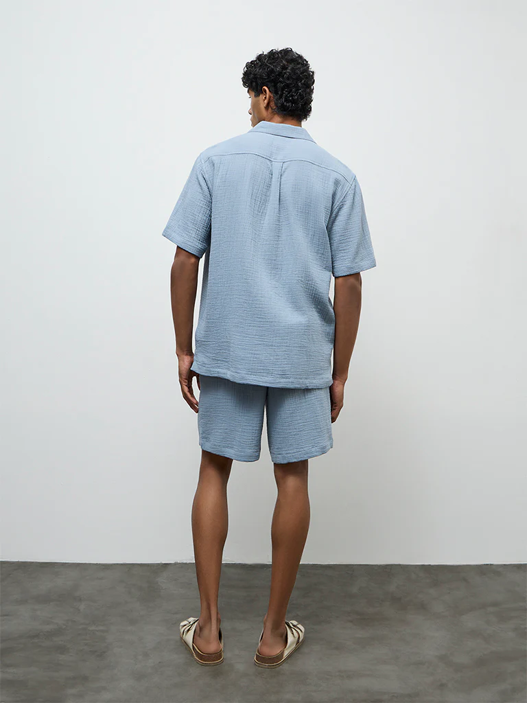 ETA Light Blue Relaxed-Fit Mid-Rise Cotton Shorts - Image 4