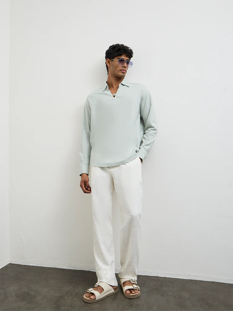 ETA Light Teal Relaxed-Fit Cotton-Blend Shirt