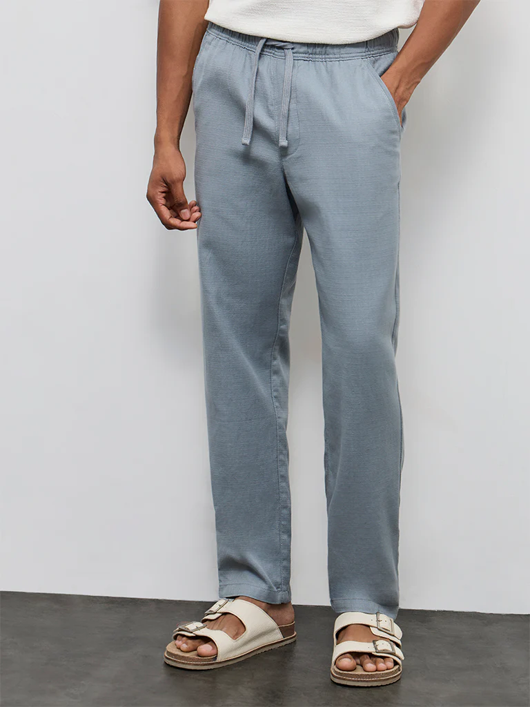 ETA Light Teal Textured Relaxed-Fit Mid-Rise Cotton Chinos - Image 2