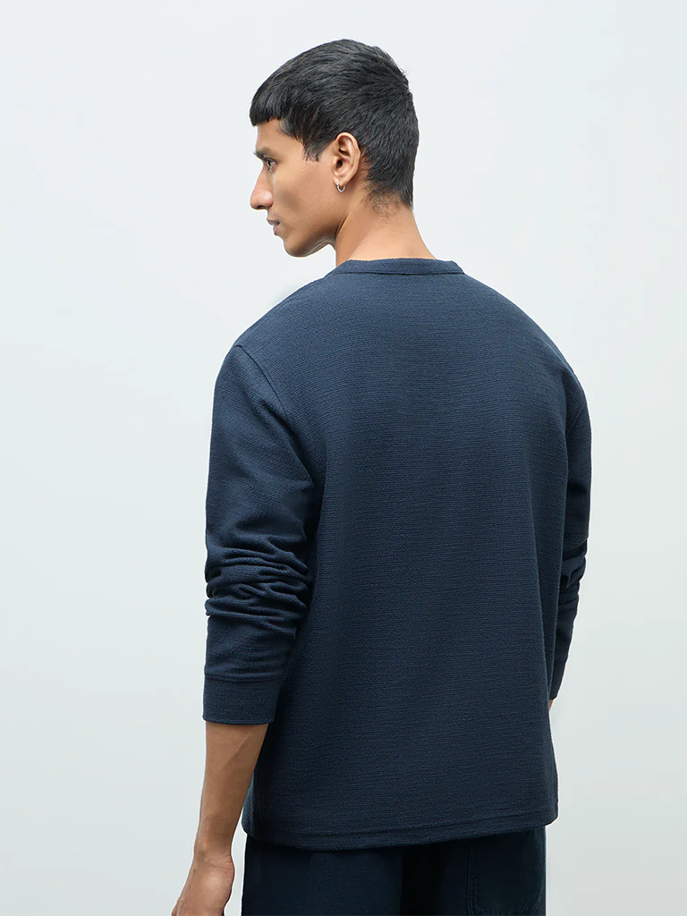 ETA Navy Criss-Cross Relaxed-Fit Cotton-Blend T-Shirt - Image 5