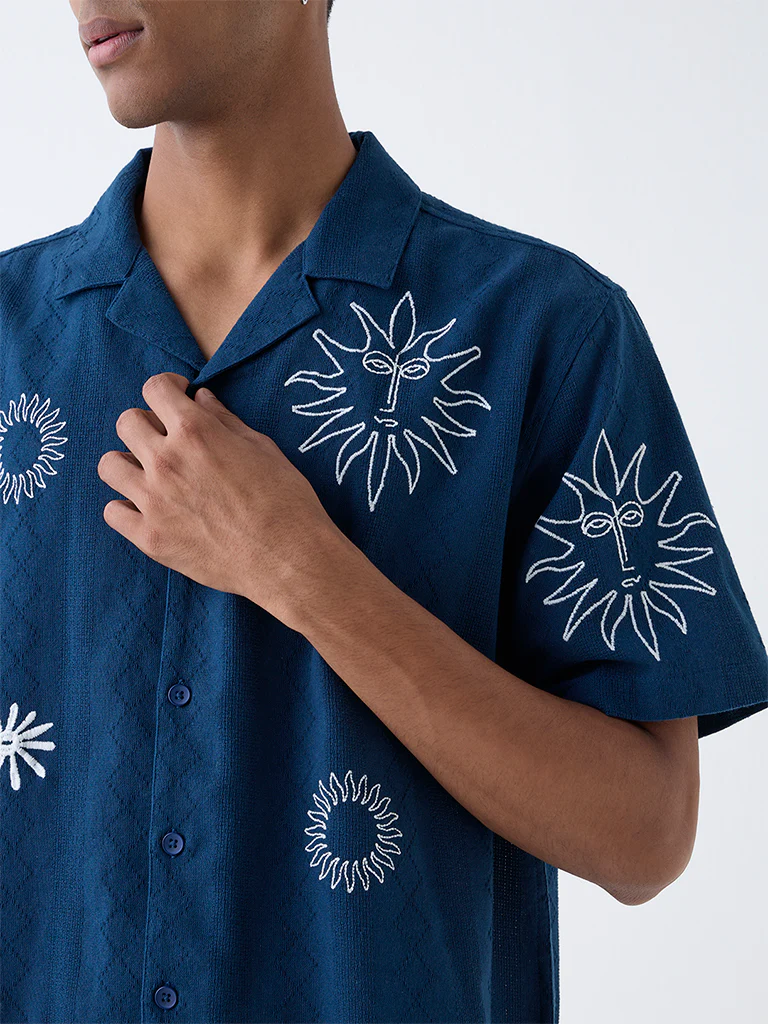 ETA Navy Embroidered Relaxed-Fit Shirt - Image 4