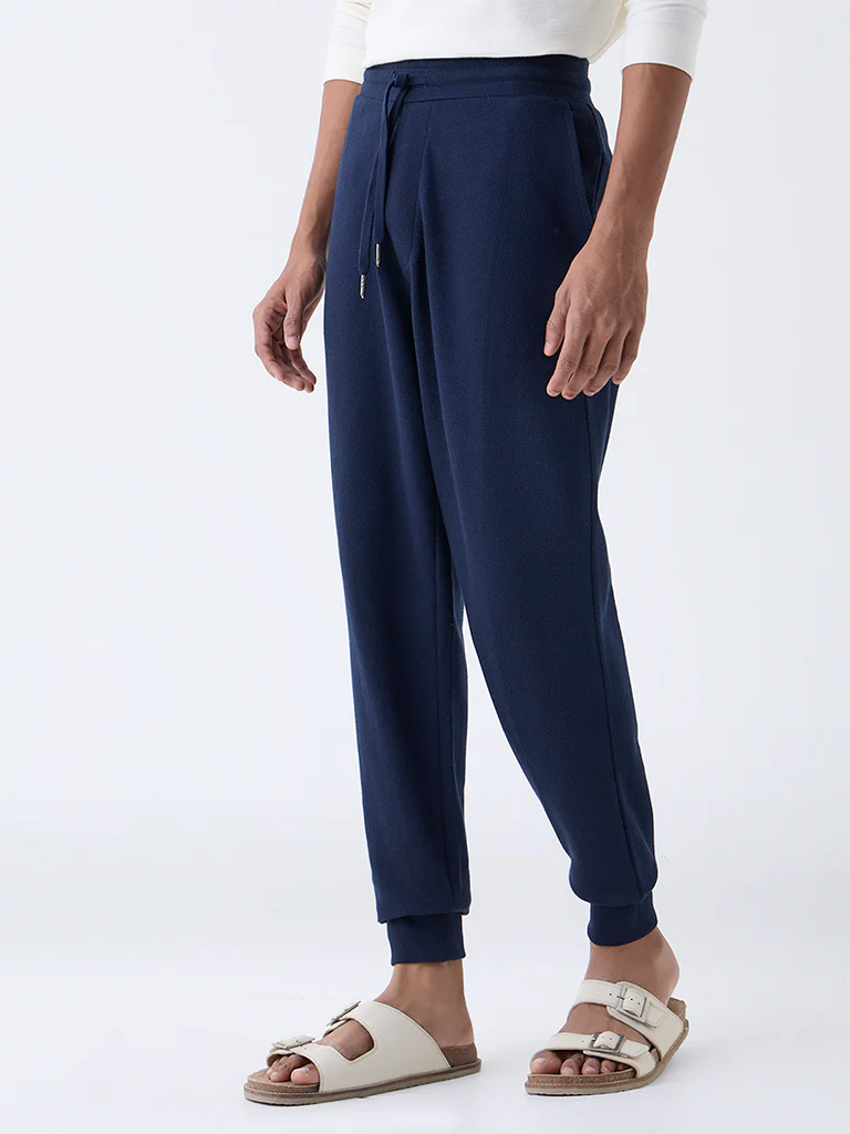 ETA Navy Relaxed-Fit Mid-Rise Cotton-Blend Joggers - Image 3