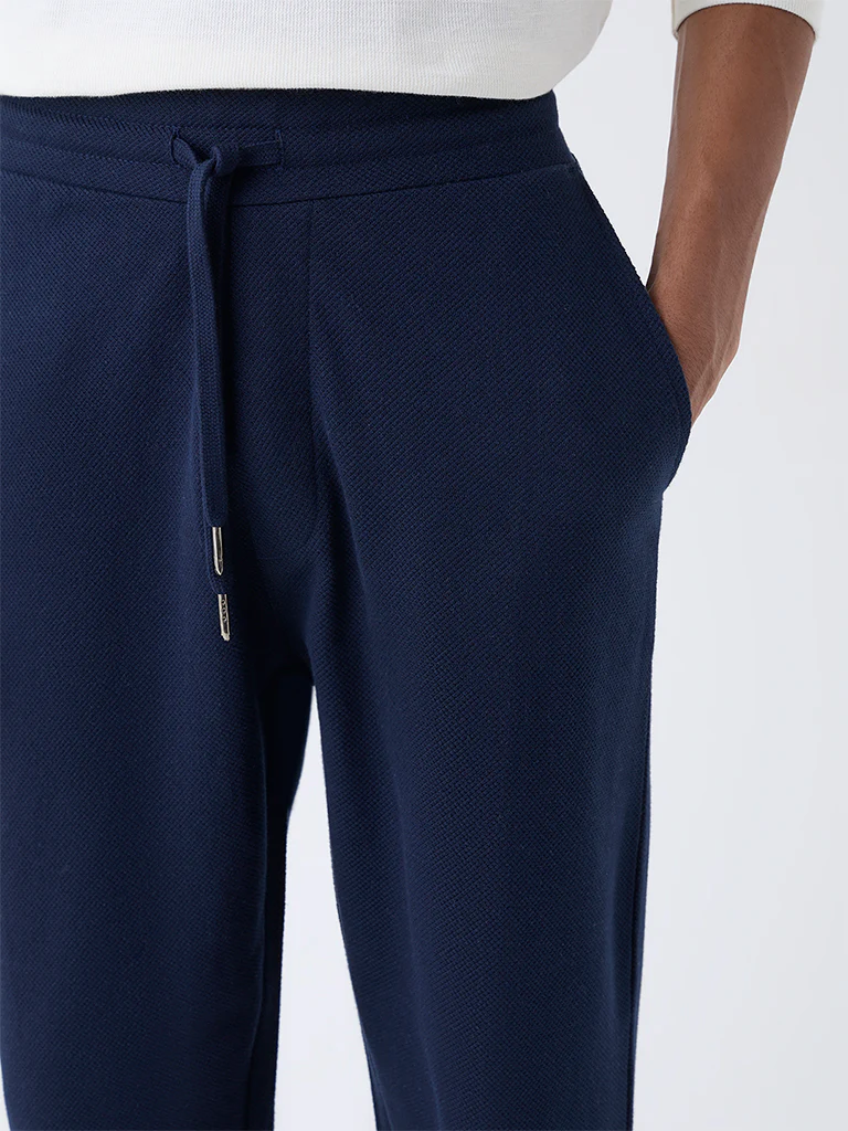 ETA Navy Relaxed-Fit Mid-Rise Cotton-Blend Joggers - Image 4