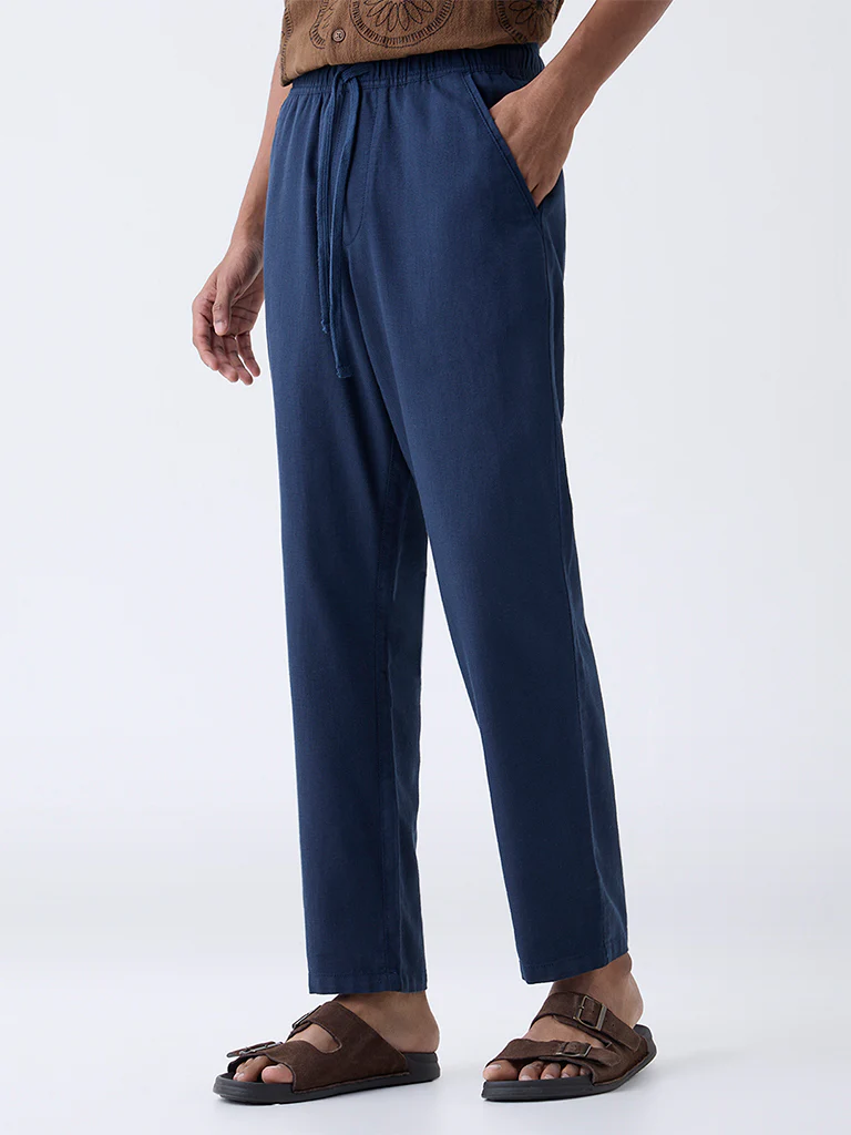 ETA Navy Relaxed-Fit Mid-Rise Cotton-Blend Pants - Image 2