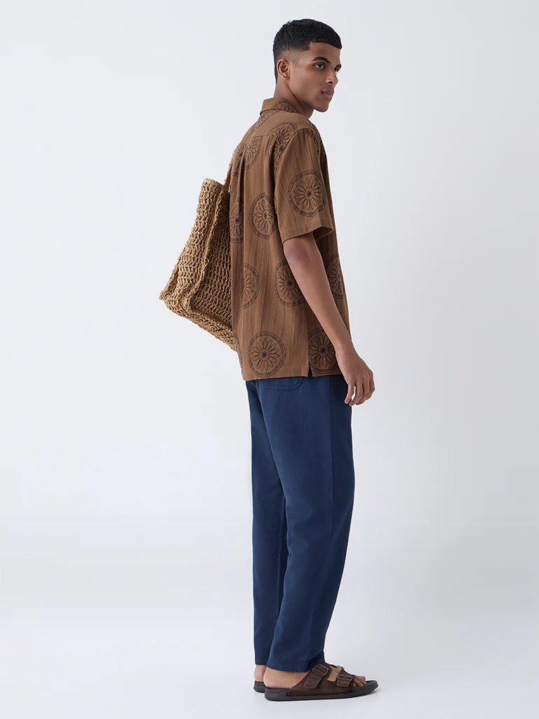 ETA Navy Relaxed-Fit Mid-Rise Cotton-Blend Pants - Image 4