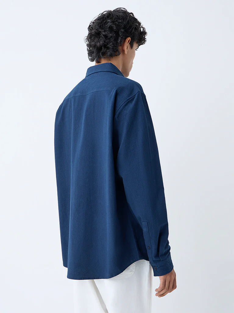 ETA Navy Solid Relaxed-Fit Cotton Shirt - Image 5