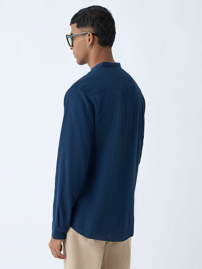 ETA Navy Solid Relaxed-Fit Cotton Shirt - Image 5