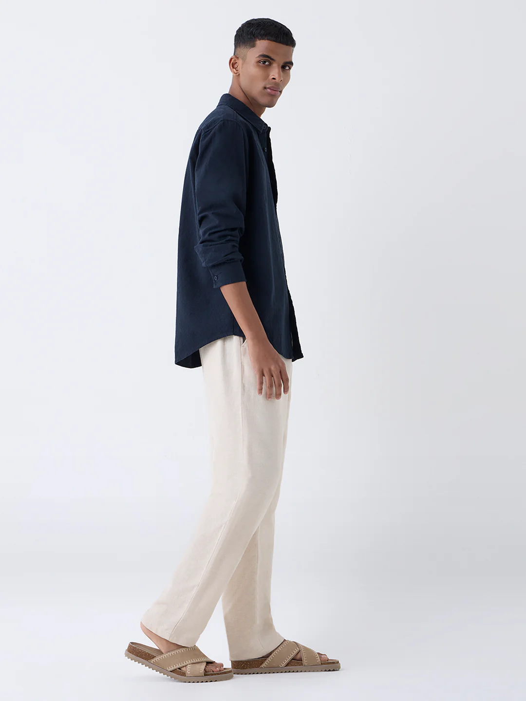 ETA Navy Solid Relaxed-Fit Cotton Shirt - Image 3